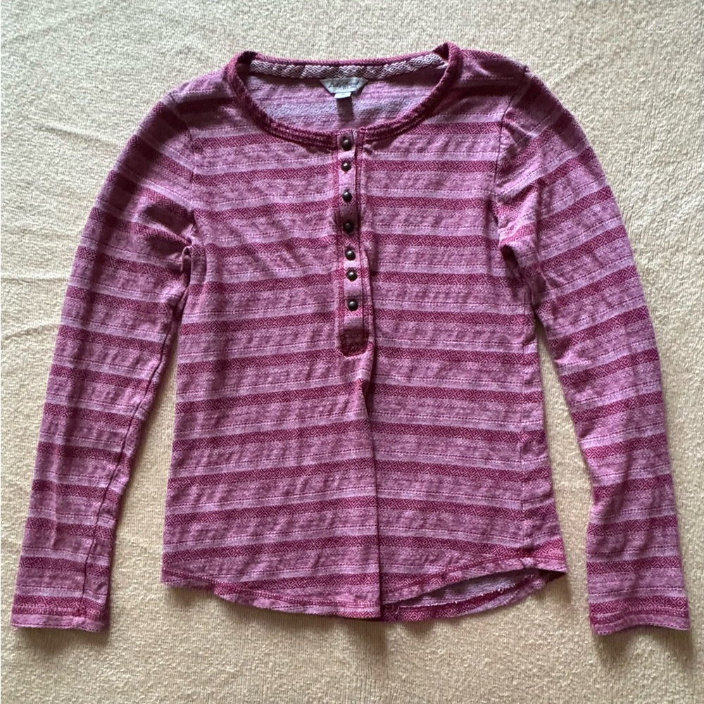 Lucky Brand Burgundy Striped Henley Top